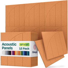 Ekkogo Acoustic Panels 12-Pack Soundproof Wall Panels 12"x12"x0.4" Decorative Sound Dampening for your Home, Office, Studio, Bedroom & More with Unique ModuArc Carving [70'S Orange]