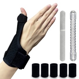 PINZOVENO 手首 親指サポーター 指サポーター5個つけ 付け根 腱鞘 関節 固定 通気性 固定式金属板+弾力式金属板 フリーサイズ 1枚 左右兼用