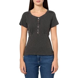 Lucky Brand Women's Crochet Trim Short Sleeve Henley Asphalt