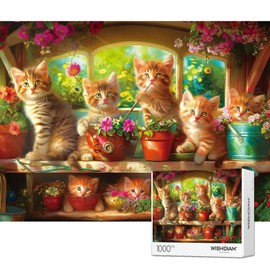 Jigsaw Puzzles 1000 Pieces - WISHDIAM Puzzles for Adults - Cats Kitten Pets Animal Lovers Impossible Hard Difficult Challenging Puzzles for Home Decor Birthday Party Gifts Toy(Cats in Garden)