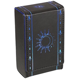 SUMTree Tarot Card Case Moon Phase Organiser Daily Oracle Card Organiser Black Blue Card Box PU Leather Storage Box for Tarot Cards and Card Game (8.2 x 4.5 x 13.5 cm) Sun and Moon Motifs