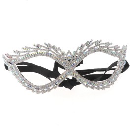 Silver Tone Metal Austrian Crystal Rhinestone Evening Mask M1327-SAB