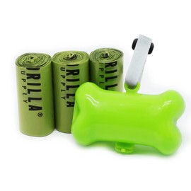 Gorilla Supply 60 Green Pet Poop Waste Bags with Green Dispenser, EPI Technology, 3 Refill Rolls