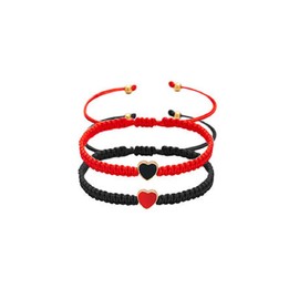 Set of 2 Colorful Heart Beaded Matching Bracelets for Couples and Friendships Pinky Promise Heart Braided Leather Rope Bangle Wrist Adjustable Bracelets Valentines Gifts- Red & Black