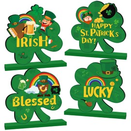 4Pcs St Patricks Day Decorations, Happy St Patricks Day Wooden Table Centerpieces, Rainbow Lucky Gnome Green ShamrockTable Decoration for St Patricks Day Party Supplies Decor, Irish Party Supplies