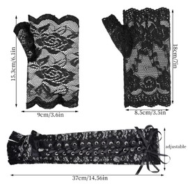 baotongle 3 Pairs Lace Fingerless Gloves Set Women's Long with Laces Opera Festival Party Elbow Laces Steam Punk Gloves for Fancy Dress Costume Wedding Masquerade Theme Party, black