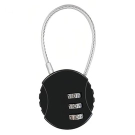 JupiterS1 Bag Lock, Dial-type Padlock, Wire Type Combination Lock, 3-Digit, Travel, Airport, Suitcase, Round Shape, Black