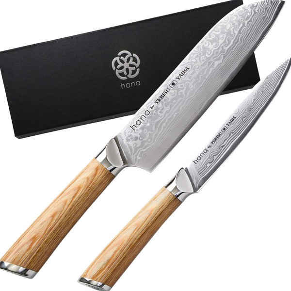 Santoku Knife 7.1 inches (180 mm) Hana by Yebisu Yaiba Santoku All-Purpose Knife Makes a Great Gift Includes Silver-Leaf Vanity Case Knife Damascus Steel VG-10 Ebisu Blade