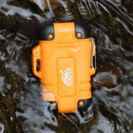 Sirius Survival Arc4 Waterproof/Windproof Plasma Lighter - Top-Facing Dual Arc - Rechargeable USB Electric Lighter for Outdoor Adventures with Whistle Lanyard (Orange)