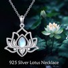 JERWLI Lotus-Halskette aus 925 Sterling Silber, Mondstein-Anhänger-Halskette, Lotusblumen-Halskette, Geschenk für