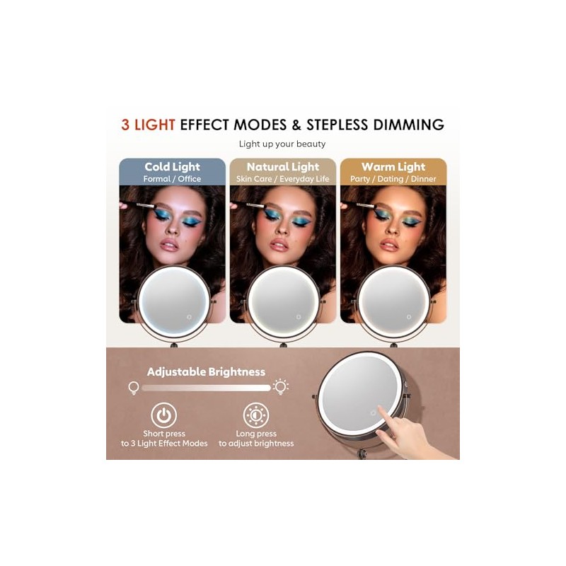 IMIKONA 9" Wall Mounted Lighted Makeup Mirror,4000mAh Rechargeable Double Sided