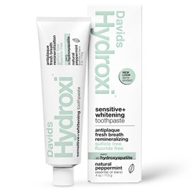 Davids Hydroxi Fluoride Free Nano Hydroxyapatite Toothpaste for Remineralizing Enamel & Sensitive Relief, Whitening, Antiplaque, SLS Free, Natural Peppermint, 4 oz, Made in USA