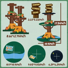 3 Tier Camping Cupcake Stand Outdoor Adventure Travel Hiking Climbing Tiered Dessert Tower Table Display Cardboard Serving Tray Holder for Camper Themed Baby Shower Birthday Party Decorations Supplies