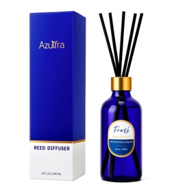 Reed Diffusers Set, 8 Oz Fresh Scented Diffuser, 6 Reed Diffuser Sticks, Home Fragrance Aromatherapy Oil Diffuser Reeds, Blue Bathroom & Office Decor 240 ml