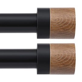 Wood Curtain Rods for Windows 48 to 84 Inches(4-7ft),1 inch Adjustable Window Curtain Rods with Imitation Wood Grain Finials,Heavy Duty Decorative Drapery Rod for Bedroom,Kitchen and patio 2 Pack