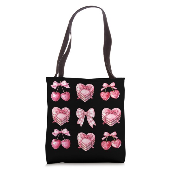Pink Bow Cherry square Cute Valentine Pink Bow Tote Bag