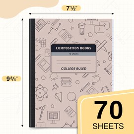 Oucaru Composition Notebook 6 Pack College Ruled, Brown Cover Notebooks for School, 70 Sheets 7-1/2"x9-3/4, Back to School Supplies Journal for K-12 Students