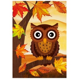 JIMOWANG Welcome Fall Owl Maple Leaves Burlap Garden Flag Double Sided Outdoor Decorative Yard Flag 12"x18" Porch Patio Banner Flags