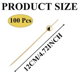 100 Pcs Cocktail Sticks 4.7 inch/12 cm Bamboo Cocktail Sticks for Appetizers Skewers Fancy Sturdy Cocktail Toothpicks for Party Decoration Pearl Food Picks for Charcuterie Sandwich Fruit (Gold)