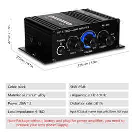Snsowed Power Amplifier Hifi Stereo 2.0 Channel 2X20W Audio Amplifier Digital Amplifier Small Bass and Treble Control for Home Theater Speakers