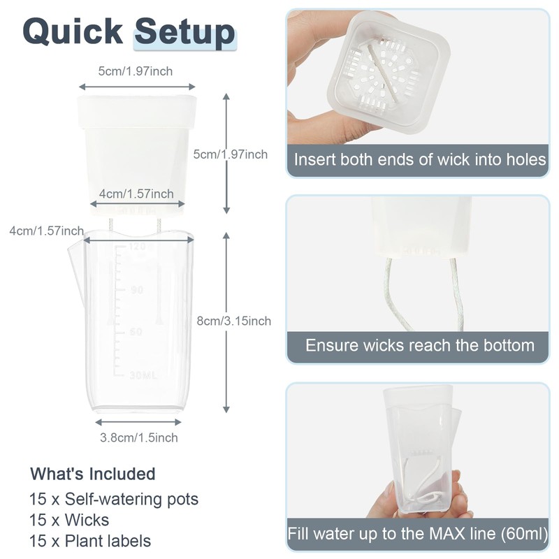 15 Pack 2" Self Watering Pots for Indoor Plants,Mini Clear