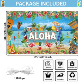 Hawaiian Aloha Party Decoration Hawaii Party Decoration Summer Luau Beach Party Banner Background Large Aloha Party Backdrop Tropical Party Decorations Banner Photo Booth Sign Decorations, 185×110cm