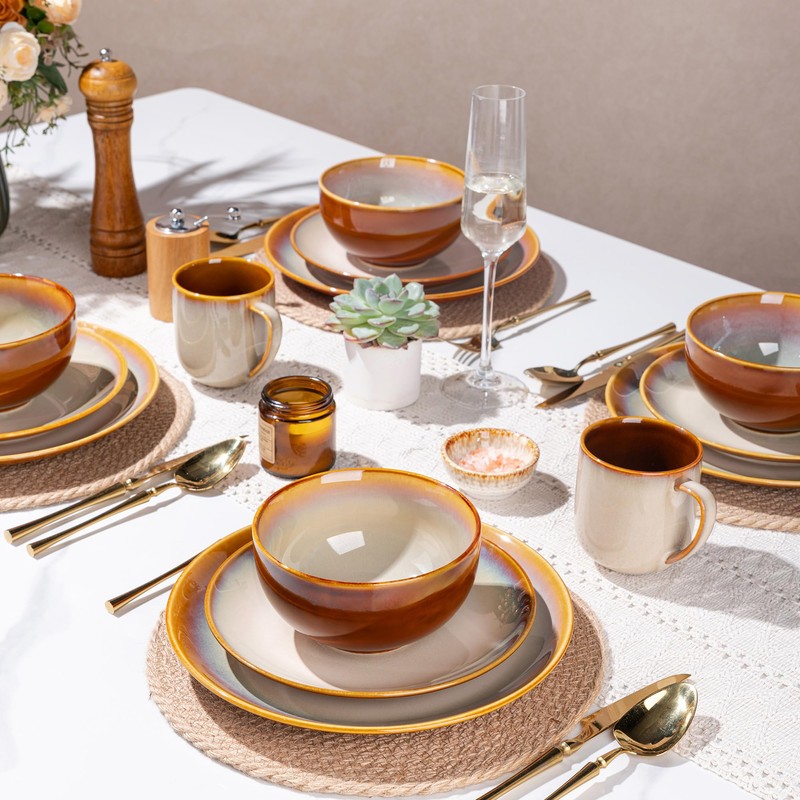 LERATIO Ceramic Dinnerware Sets for 4, Coupe Plates and Bowls
