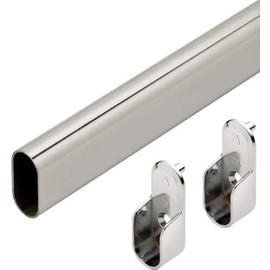 Oval Wardrobe Tube Polished Chrome Closet Rod W/End Supports, Welded Steel, 1.0mm Thick Chrome-Plated (2, 24")