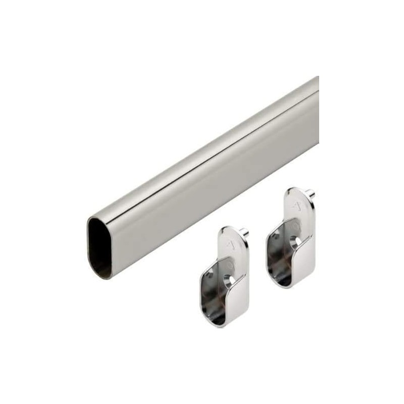 Oval Wardrobe Tube Polished Chrome Closet Rod W/End Supports, Welded