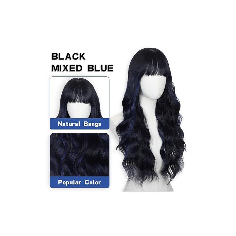 Pelucas con flequillo, peluca larga rizada para mujer, 26 pulgadas,