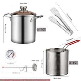 Rodzj 3.17QT 304 Stainless Steel Deep Fryer Pot with Basket, Easy‑Grip Handles, Thermometer & Lid, Outdoor Multi‑Function Fryer for Chicken, Fries, Ease Of Cleaning