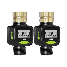 Water Flow Meter for RV, Unistyle 3/4" Hose Water Meter with Brass Inlet Metal, ±5% Measure Accuracy, Measure Gallon/Liter Consumption and Flow Rate for RV Water Tank Filling (2 Packs)