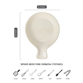Spoon Rest for Stove Top, Ceramic Spoon Holder for Kitchen Counter, Cooking Utensil Holder for Spoon Ladle Spatula, Glazed White