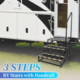 3-Steps RV Stairs with Handrail,Hot Tub Steps with Handrail 300LBS Load Capacity with Anti-Slip Skid Tape Portable Stairs for Travel Trailer,Mobile Home,Camper,Pool and Pet Stairs