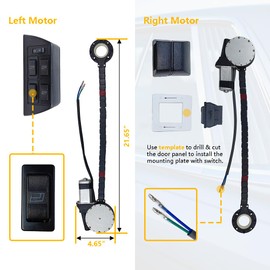 Universal Electric Power Window Lift Roll Up Regulator Conversion Kit w/Switches, Wiring & Mounting Hardware | Fit for 4 Door Vehicles with Manual Windows, Sedan, Pickup, Off-Road, Vans, SUV