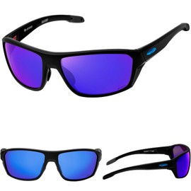 WIESMANN Polarized Sports Sunglasses for Men Women Running Cycling Fishing Sun Glasses Anti UV Protection 18032（Black Blue