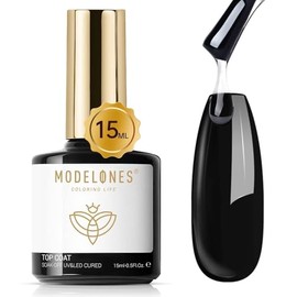 Modelones – Capa superior de gel sin limpieza de alto brillo y larga duración, transparente para uñas acrílicas, 0.51 onzas líquidas, lámpara UV/LED, 