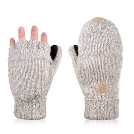 Hjkiopc Winter Gloves Fingerless Flip Gloves Thicken Knit Cashmere Gloves Mittens Gloves For Winter Outdoor Walking Cycling Driving Gloves Hand Warmer Women Mens (A-Beige)