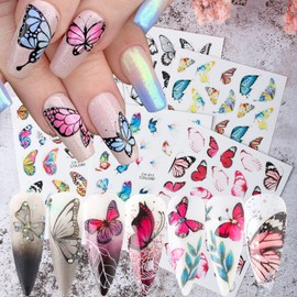 Big Butterfly Nail Art Stickers Decals, 3D Large Butterflies Nail Self-Adhesive Sticker Designs, Black Pink Blue Colorful Butterflies Nail Transfer Decal Supplies for Women Girls Manicure Decorations