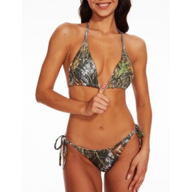 Jonathan Swim Women Camo Bikini Sets with Padded Top Tie Side Bottom Triangle Bikini Bathing Suit, Camouflage Green, X-Large