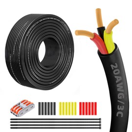 20 Gauge 100% Pure Copper 3 Conductor 20/3 Flexible Electrical Wire 30FT, UL2464 20AWG 3 Core Electrical Cable for Automotive, Marine,Boat,LED Lighting, Garden Lighting,etc