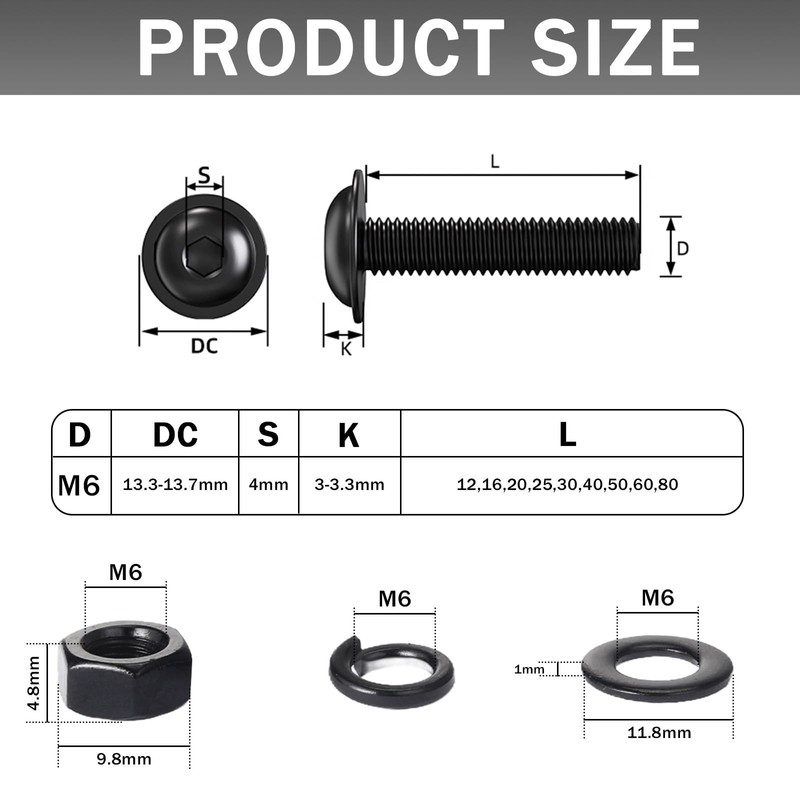 QANCEN 10 Pcs Flanged Button Head Socket Cap Screws M6x40mm,