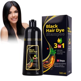 Wootapson Black Hair Dye Shampoo, Instant Hair Shampoo, Hair Colour Shampoo for Grey Hair, Natural Black Hair Colour Shampoo 3 in 1, Instant Black Hair Shampoo, for Men and Women, 500 ml