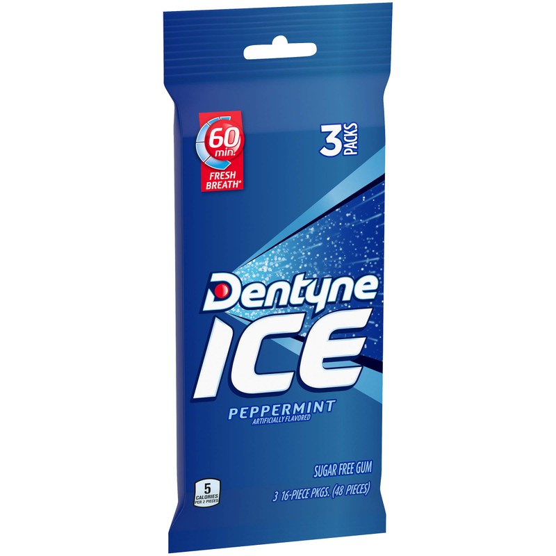 Dentyne Ice Peppermint Sugar Free Gum, 3 Packs of 16