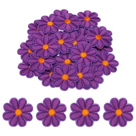MECCANIXITY Flower Iron-on Patches Embroidered Sew Flower Patch Appliques Repair Patches for Clothing Repair Backpack Shoes Decoration 90x90mm/3.54x3.54" Pack of 30(Purple)