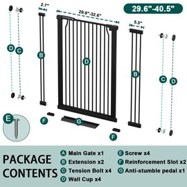 59" Tall Extra Tall Cat Gate for Doorways 41.4"-45.3" Wide - Pet Safety Barrier, Indoor Baby Gate with Door for Dog, No Drill Pet Gate for Stairs Hallway, No Climb Fence Black