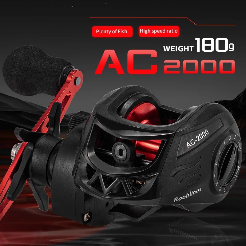 ROOBLINOS AC-2000 Left-Hand Baitcasting Reel Graphite Body 7.2:1 Gear Ratio