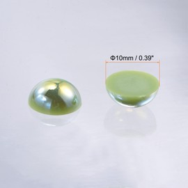 HARFINGTON 180pcs ABS Half Pearl Beads, 10mm Resin Flat Back Pearls Shiny Imitation Pearl Bead for DIY Crafts Making Shoes Wedding Christmas Photo Frames, Colorful Grass Green