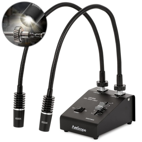 AmScope LED-6W Powerful 6 Watt LED Dual Gooseneck Lights Illuminator, Black, 1 Count (Pack of 1)