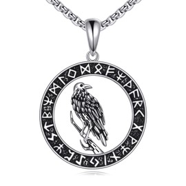 POPLYKE Celtic Raven Necklace 925 Sterling Silver Celtic Viking Necklace Raven Jewelry for Men Women 22"+2" Chain